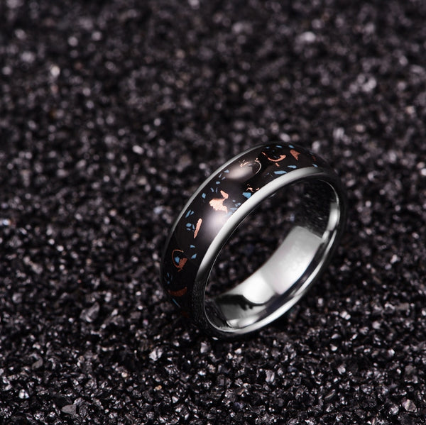 Men's 8mm Copper Shavings Black Opal Inlay Tungsten Carbide Ring