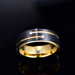 Men's 8mm Infinity Loop Double CZ Frosted Black and Gold Tungsten Carbide Ring