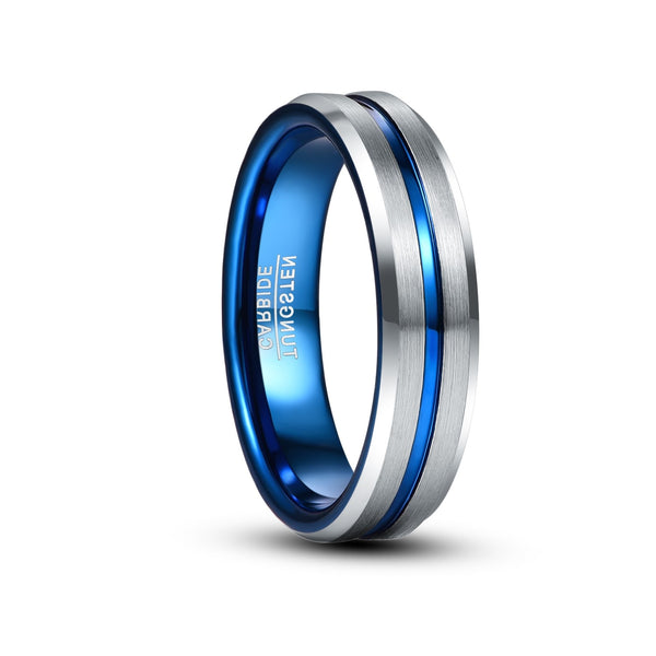 Women's 6mm Matte Silver Blue Inner Tungsten Carbide Ring