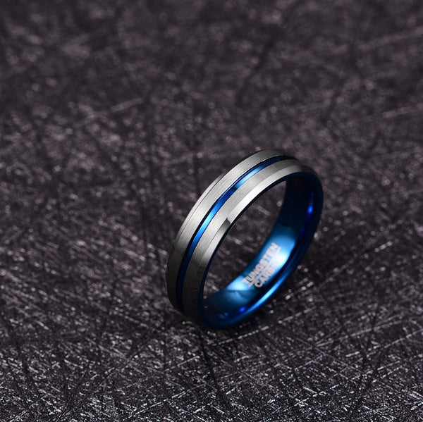 Women's 6mm Matte Silver Blue Inner Tungsten Carbide Ring