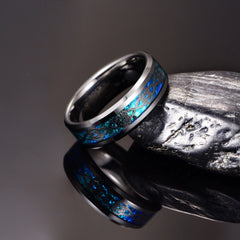 Men's 8mm Silver Knot and Blue Opal Inlay Silver Tungsten Carbide Ring