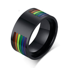 Unisex 10mm 'Pride' Rainbow Groove Black Tungsten Carbide Ring