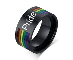 Unisex 10mm 'Pride' Rainbow Groove Black Tungsten Carbide Ring