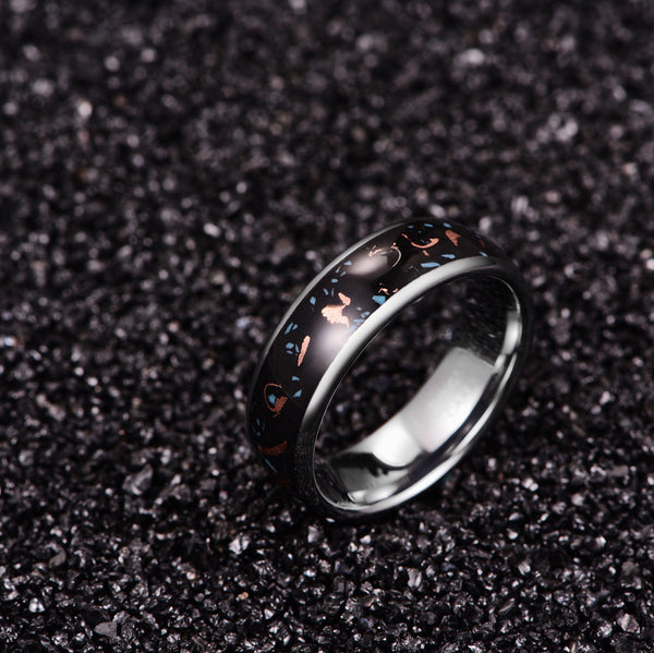 Men's 8mm Copper Shavings Black Opal Inlay Tungsten Carbide Ring