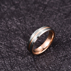 Women's 6mm Frosted Silver Inner Rose Gold Tungsten Carbide Ring