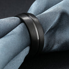 Men's 9mm Polished Inner Groove Matte Black Tungsten Carbide Ring