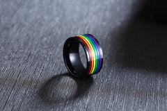 Unisex 10mm 'Pride' Rainbow Groove Black Tungsten Carbide Ring