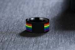 Unisex 10mm 'Pride' Rainbow Groove Black Tungsten Carbide Ring