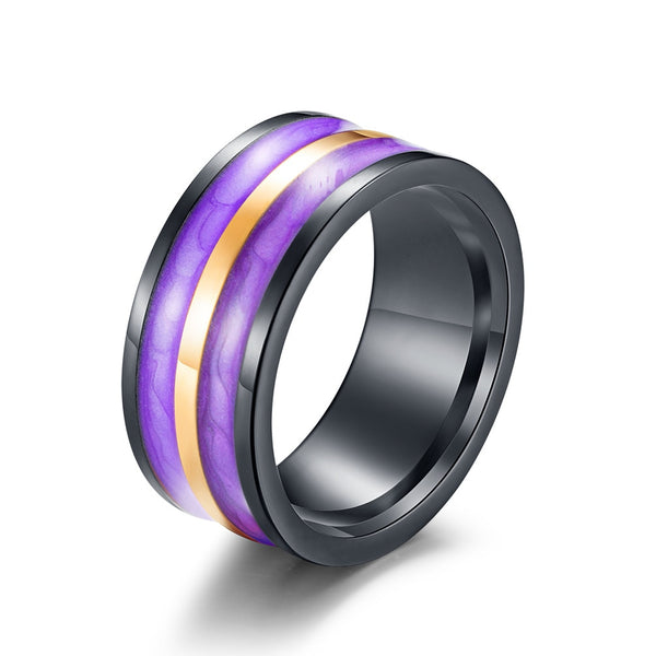 Men's 10mm Gold and Abalone Inlay Titanium Ring