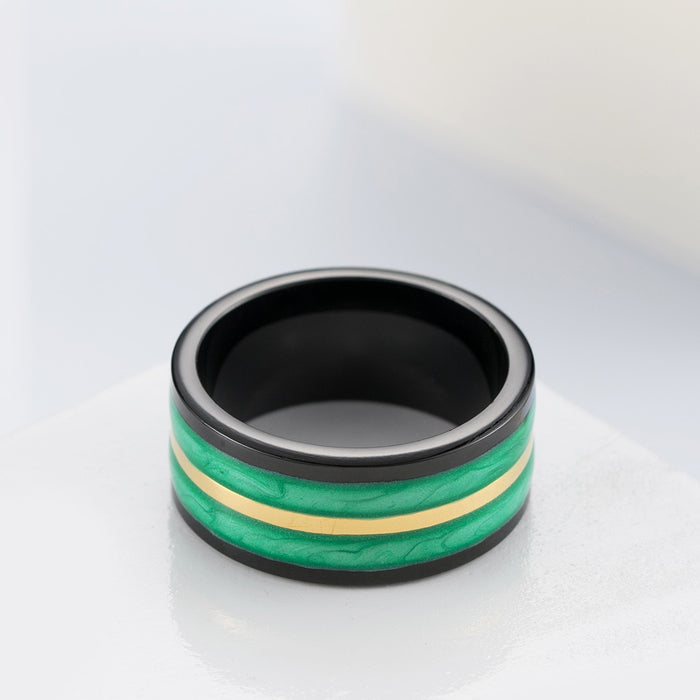 Men's 10mm Gold and Abalone Inlay Titanium Ring