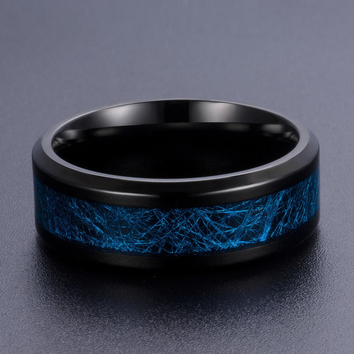 Men's 8mm Blue Stone Inlay Titanium Ring