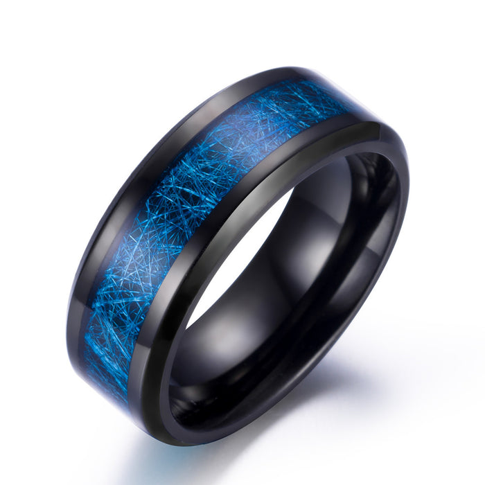 Men's 8mm Blue Stone Inlay Titanium Ring