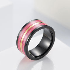 Men's 10mm Gold and Abalone Inlay Titanium Ring