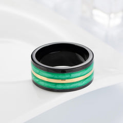 Men's 10mm Gold and Abalone Inlay Titanium Ring