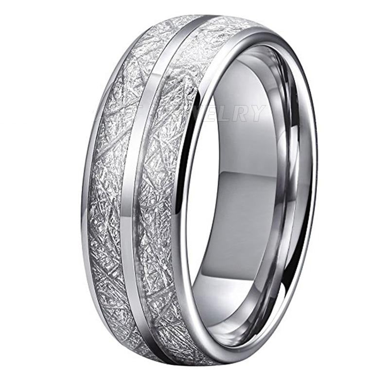 Men's 8mm Meteorite Inlay Polished Silver Tungsten Carbide Ring