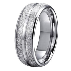 Men's 8mm Meteorite Inlay Polished Silver Tungsten Carbide Ring