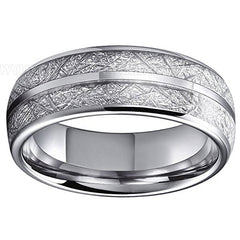 Men's 8mm Meteorite Inlay Polished Silver Tungsten Carbide Ring