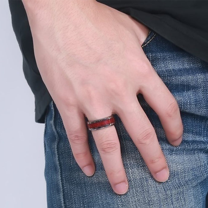 Men's 8mm Ebony Inlay Titanium Ring