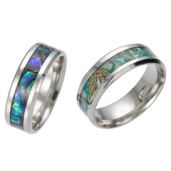 Men's 8mm Green Abalone Inlay Silver Tungsten Carbide Ring