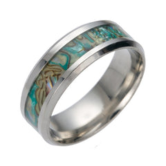 Men's 8mm Green Abalone Inlay Silver Tungsten Carbide Ring