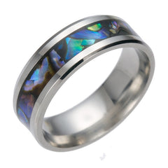 Men's 8mm Blue Abalone Inlay Silver Tungsten Carbide Ring