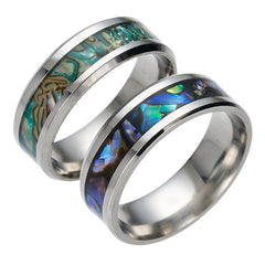 Men's 8mm Blue Abalone Inlay Silver Tungsten Carbide Ring