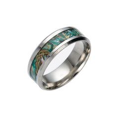 Men's 8mm Green Abalone Inlay Silver Tungsten Carbide Ring