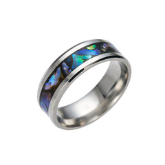 Men's 8mm Blue Abalone Inlay Silver Tungsten Carbide Ring