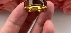 Men's 8mm Shedua Wood Inlay Dome Gold Tungsten Ring