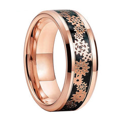 Men's 8mm Inlaid Rose Gold Gear Rose Gold Tungsten Carbide Ring
