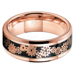 Men's 6mm Inlaid Rose Gold Gear Rose Gold Tungsten Carbide Ring