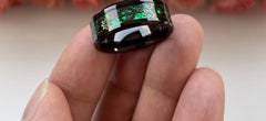 Men's 8mm Inlaid Green Gear Black Tungsten Carbide Ring