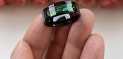 Men's 8mm Inlaid Green Gear Black Tungsten Carbide Ring