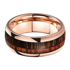 Men's 8mm Double Wood Inlay Rose Gold Tungsten Ring