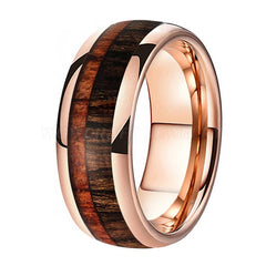 Men's 8mm Double Wood Inlay Rose Gold Tungsten Ring