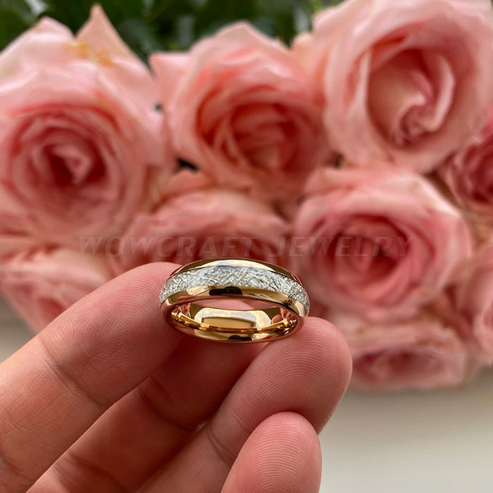 Women's 6mm Meteorite Inlay Rose Gold Tungsten Carbide Ring