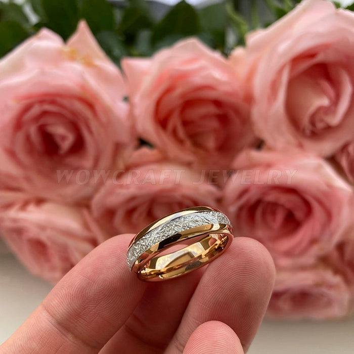 Women's 6mm Meteorite Inlay Rose Gold Tungsten Carbide Ring