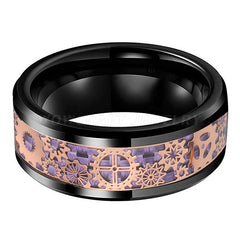 Men's 8mm Rose Gold Gear Inlay Black Tungsten Carbide Ring