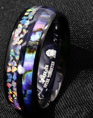 Men's 8mm Hawaiian Opal and Abalone Inlay Black Tungsten Ring