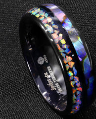 Men's 8mm Hawaiian Opal and Abalone Inlay Black Tungsten Ring