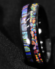 Men's 8mm Hawaiian Opal and Abalone Inlay Black Tungsten Ring