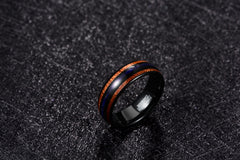 Men's 8mm Acacia Wood and Lapis Lazuli Inlay Black Tungsten Carbide Ring