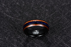 Men's 8mm Acacia Wood and Lapis Lazuli Inlay Black Tungsten Carbide Ring