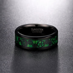 Men's 8mm Green and Carbon Fiber Gear Inlay Black Tungsten Carbide Ring