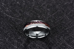 Men's 8mm Inlaid Meteorite Black Agate and Rose Gold Arrow Polished Silver Tungsten Carbide Ring