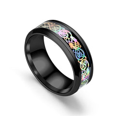 Men's 8mm Electroplated Celtic Dragon Inlay Silver Tungsten Carbide Ring