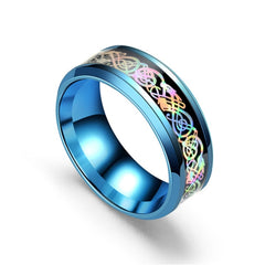 Men's 8mm Electroplated Celtic Dragon Inlay Silver Tungsten Carbide Ring