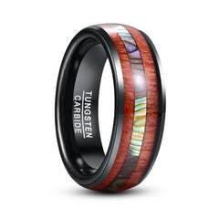 Men's 8mm Inlaid Zebra Wood and Abalone Shell Black Tungsten Carbide Ring