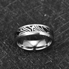 Men's Silver Carbon Zebra Fleck Tungsten Carbide Ring