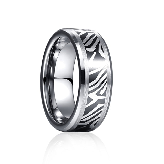 Men's Silver Carbon Zebra Fleck Tungsten Carbide Ring